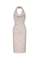 Pablo Chic Contour Halter Cowl Neck Sequin Midi Dress