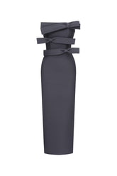 Yalia Chic Contour Strapless Bow Bandage Maxi Dress