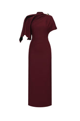 Ferean Elegant Tailored Short Sleeve Asymmetric Drape Maxi Dress