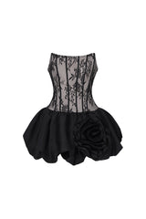 Rivka Chic Contour Strapless Lace Corset Puff Mini Dress