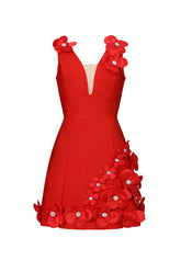Juyce Romantic Contour Deep V Floral Bandage Mini Dress