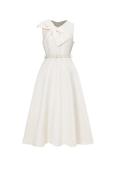Fallon Elegant Tailored Sleeveless Bow Detailed Woven Maxi Dress
