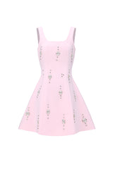 Falisa Classic Tailored Square Neck Rhinestone Woven Mini Dress
