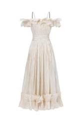 Suku Elegant Flowy Off Shoulder Ruched Maxi Dress