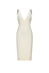 Serren Classic Contour V Neck Curve Bandage Midi Dress