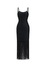 Demere Chic Contour Fringe Bandage Maxi Dress