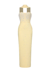 Dierea Glamorous Contour Strapless Pearl Bandage Yellow Maxi Dress