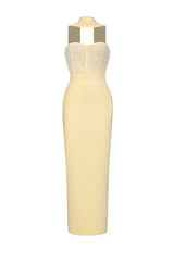 Dierea Glamorous Contour Strapless Pearl Bandage Yellow Maxi Dress