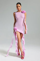 Kezia Flower Mesh Ribbon Mini Dress