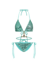 Hlasa Halter Sleeveless Sequin Diamond Bikini