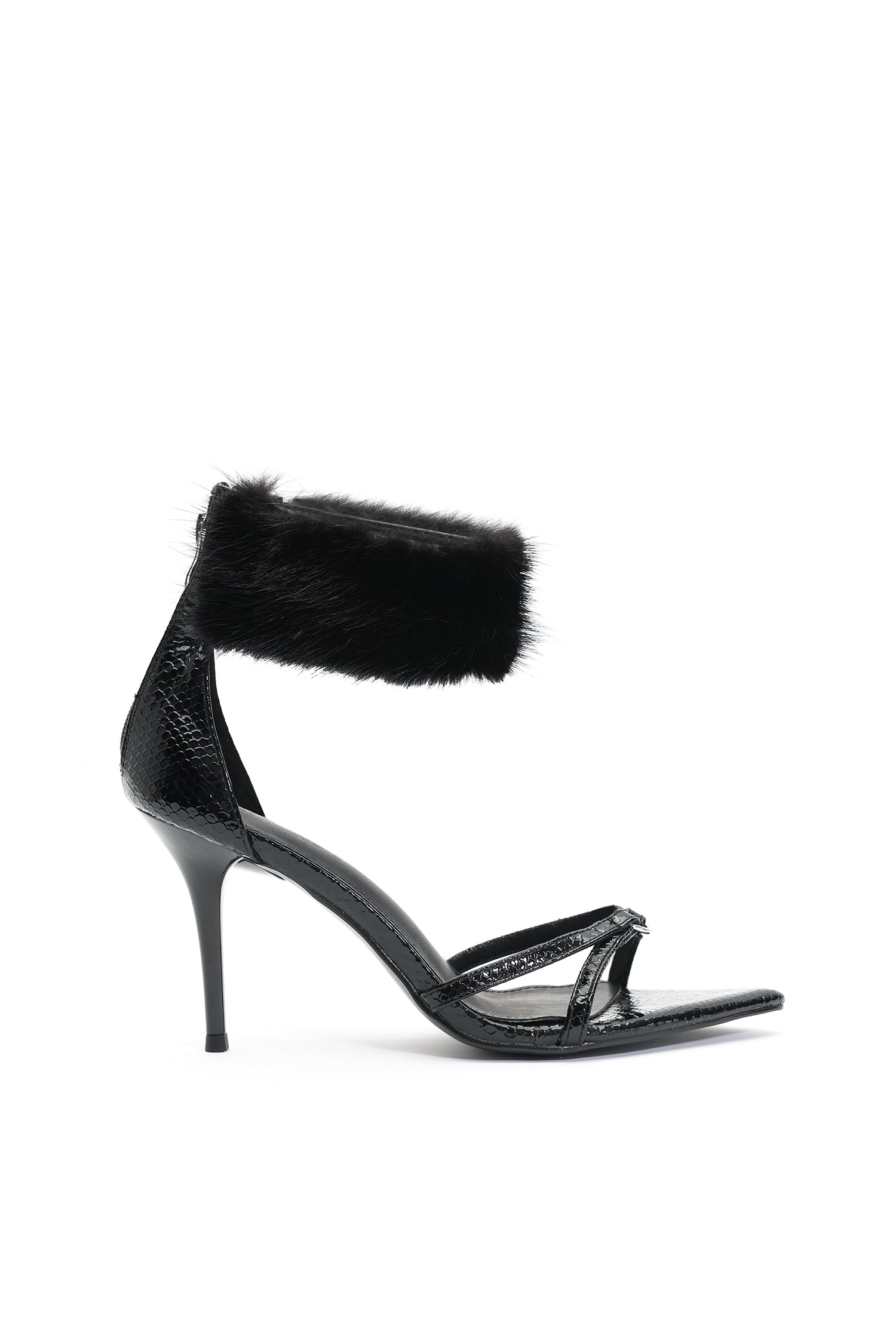 Myka Furry Zipper Stiletto Sandals