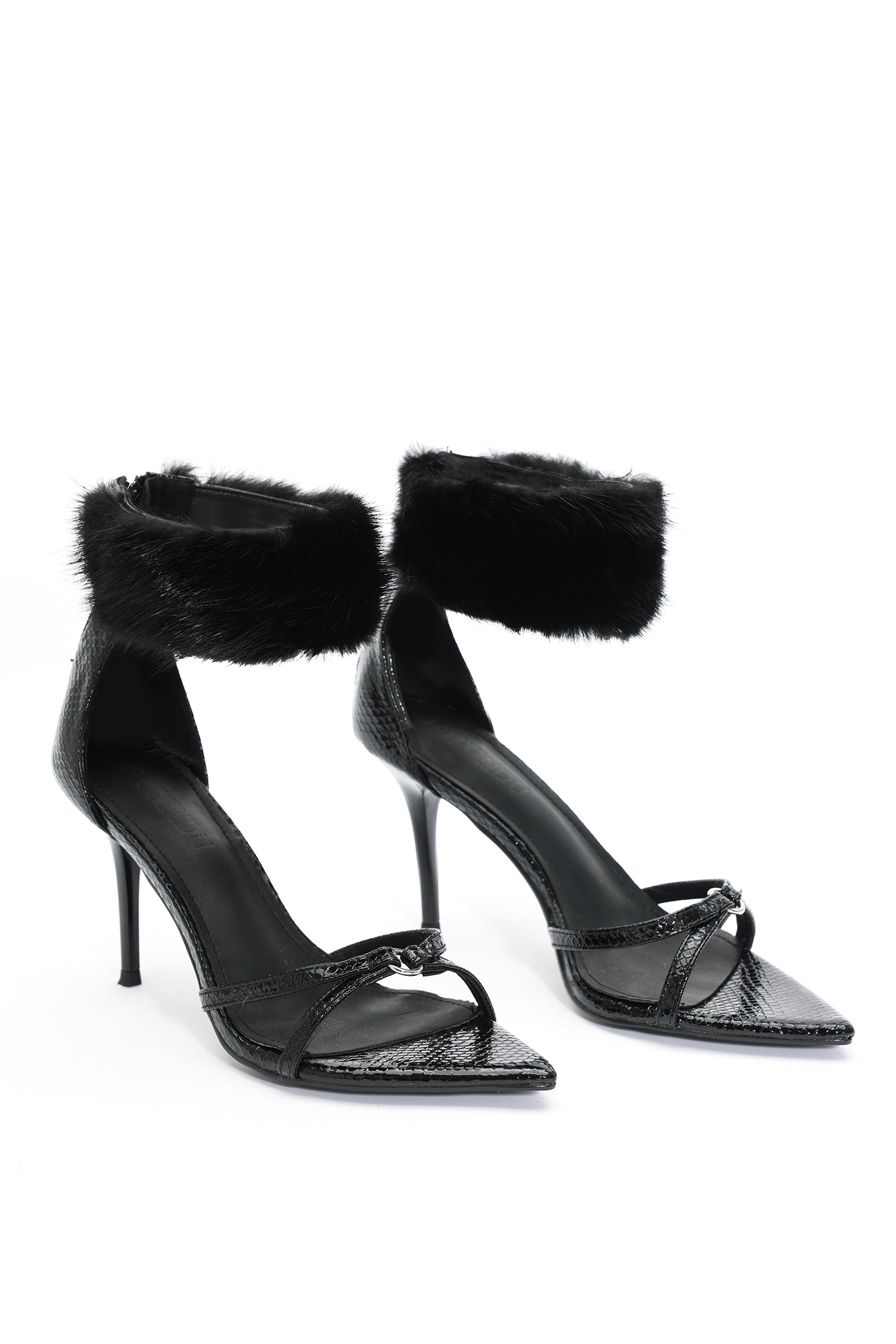 Myka Furry Zipper Stiletto Sandals