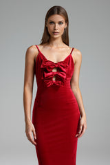 Elay Halter Bow Velvet Maxi Dress