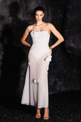 Kosala Flowers Strapless High Slit Maxi Dress