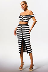Martha Off-the-Shoulder Hollow Out Slit Bandage Midi Two-Piece Set