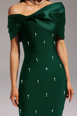 Palez Sleeveless One Shoulder Diamond Bow Bandage Maxi Dress