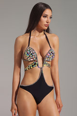 Ymmi Halter Diamond Hollow Out Mini Swimwear