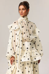 Rode Dot Printed Folds Long Sleeves Top And Skirt Two-Piece Set