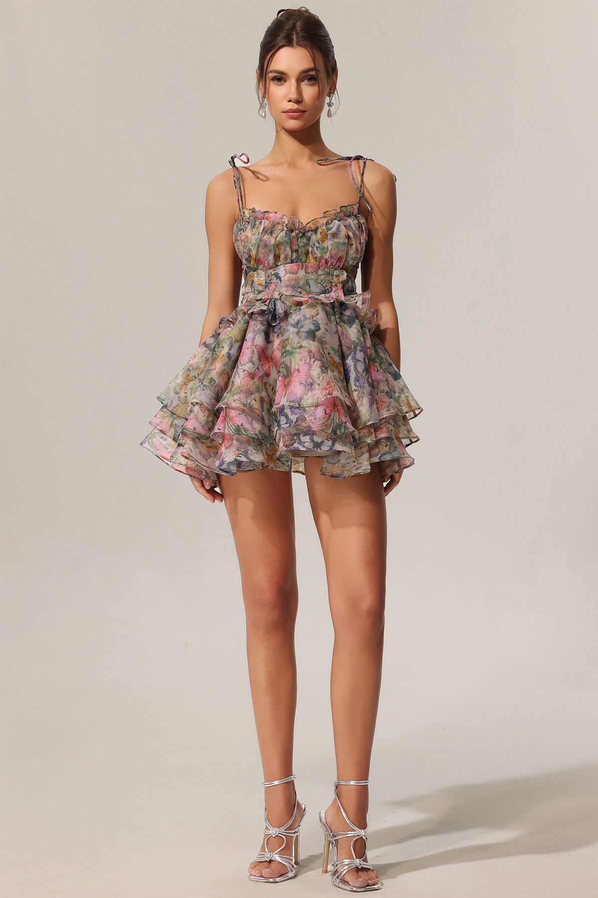 Hester Sleeveless V-Neck Lacing Flounce Mini Dress
