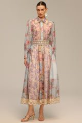 Ruby Long Sleeve Floral Printed Lace Top And Skirt Two-Piece Set