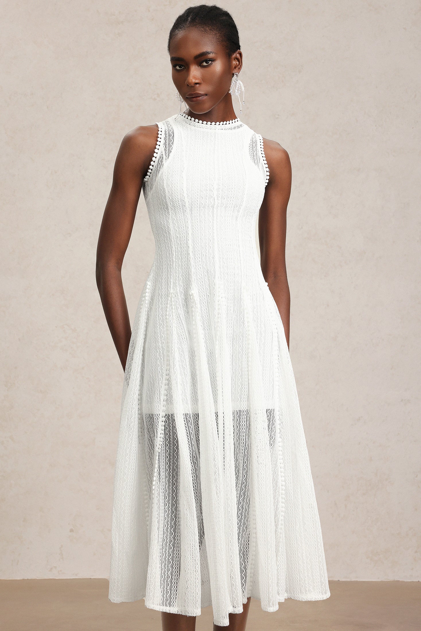Zalma Round Neck Sleeveless Lace Maxi Dress