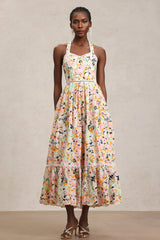 Loru Halter Floral Printed Lace Maxi Dress
