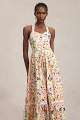 Loru Halter Floral Printed Lace Maxi Dress