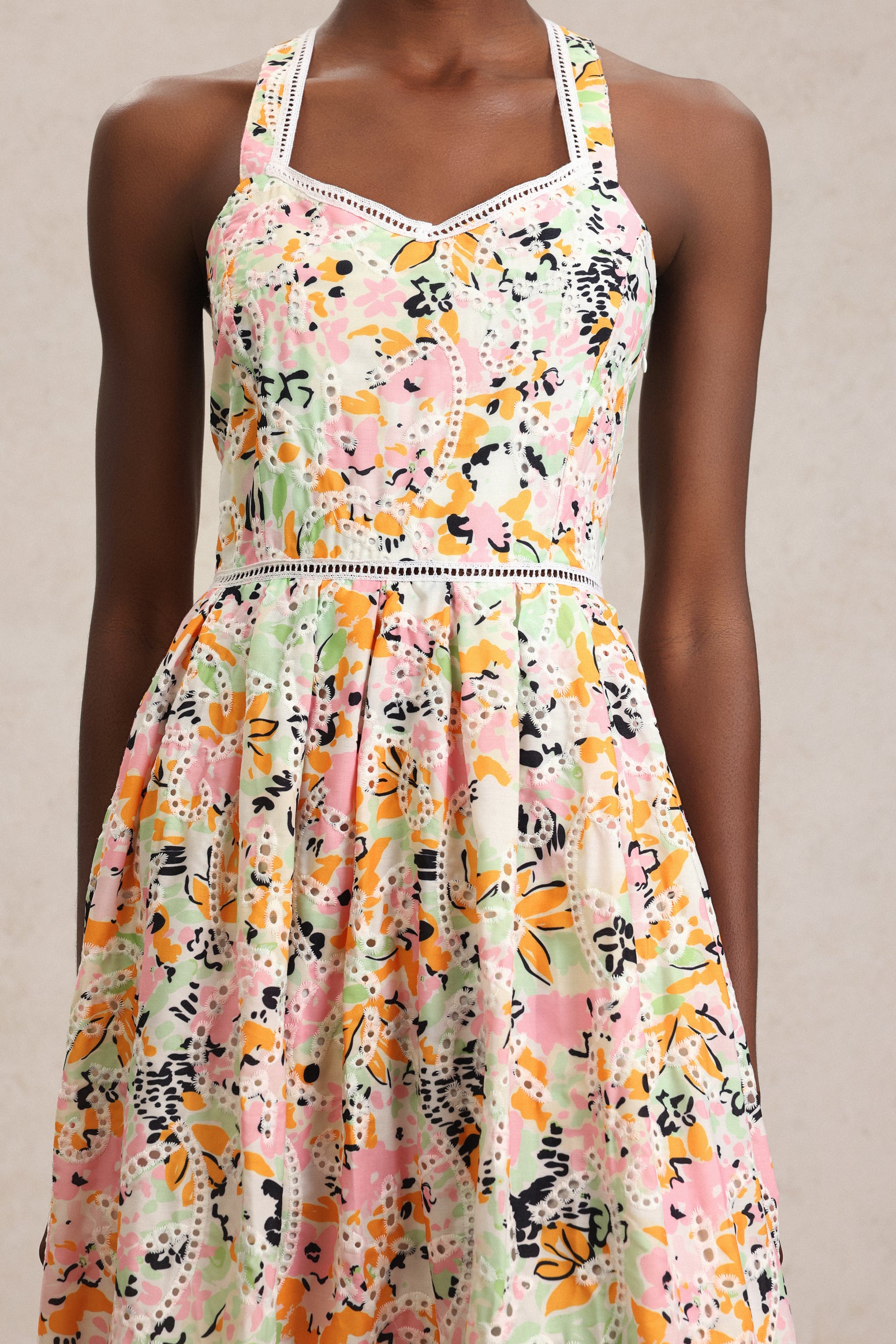 Loru Halter Floral Printed Lace Maxi Dress