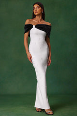 Sharla Off-The-Shoulder Diamond Bow Maxi Dress