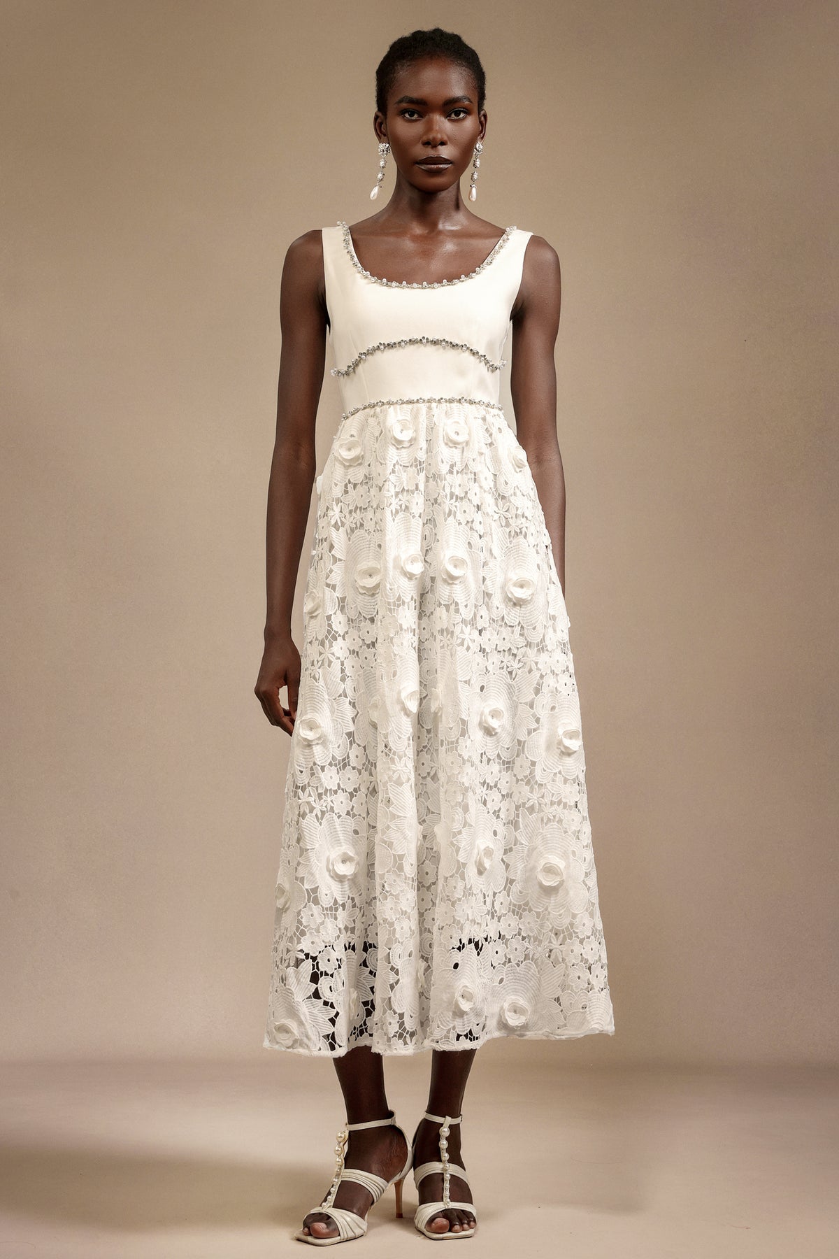 Doe Halter Diamond Lace Midi Dress