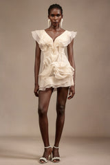 Loulia V-Neck Sleeveless Folds Mini Dress