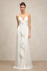 Yvonne Sleeveless V-Neck Flowers Flounce Maxi Dress