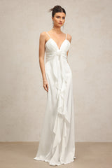 Yvonne Sleeveless V-Neck Flowers Flounce Maxi Dress