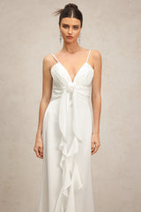 Yvonne Sleeveless V-Neck Flowers Flounce Maxi Dress