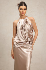 Vazada Flowers Sleeveless Asymmetric Top And Skirt Two-Piece Set
