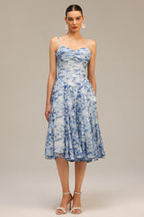 Lesa Halter Floral Printed Midi Dress