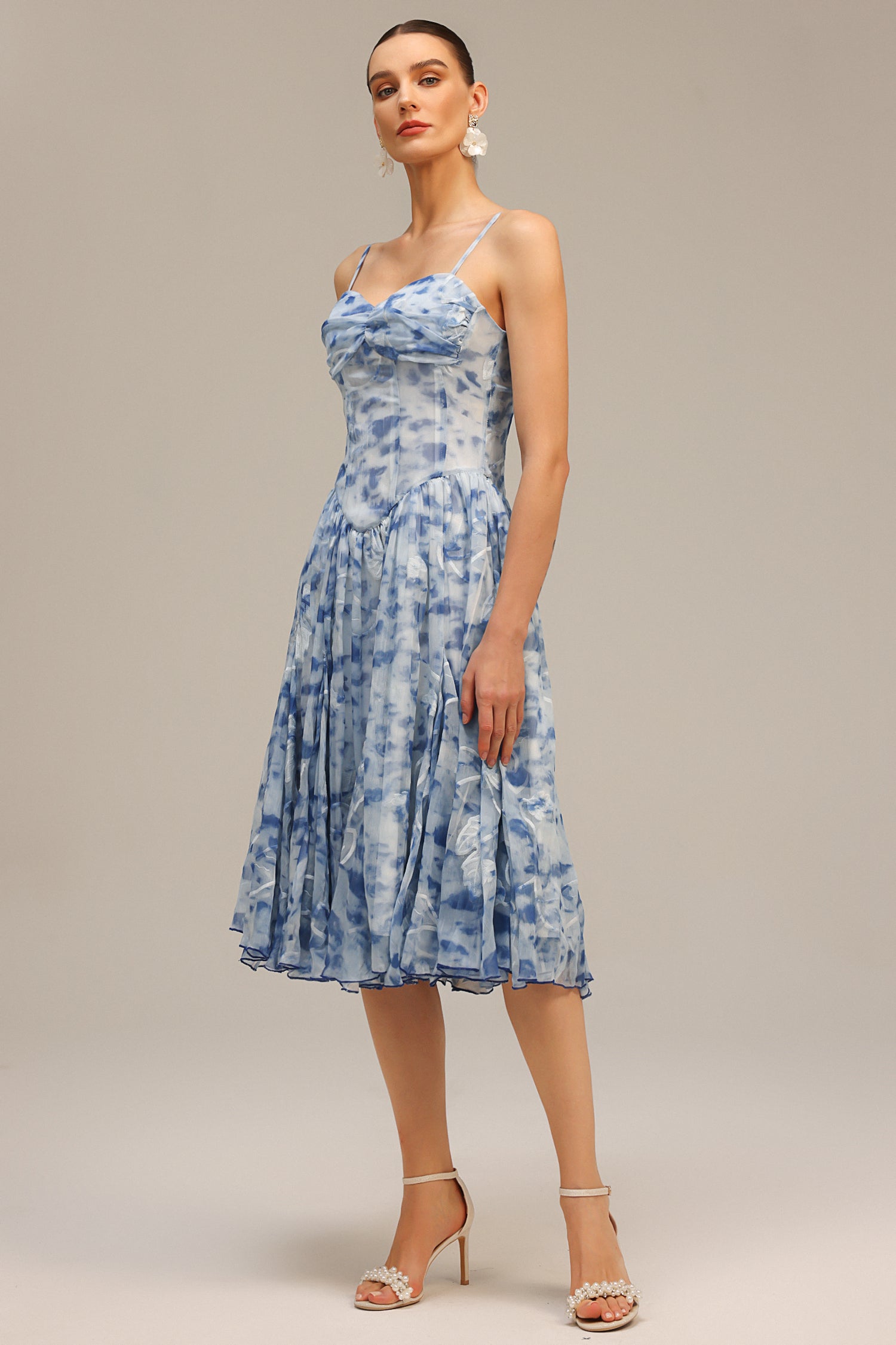 Lesa Halter Floral Printed Midi Dress