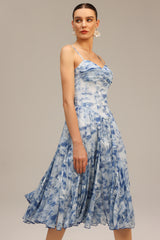 Lesa Halter Floral Printed Midi Dress