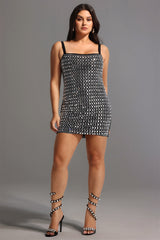 Darcy Rhinestones Halter Bandage Mini Dress - Black