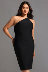 Janan One Shoulder Midi Cocktail Dress - Black