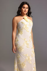 Griselda Flower Halter Embroidery Maxi Dress - White