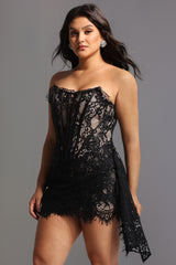 Rosel Asymmetric Lace Mini Dress