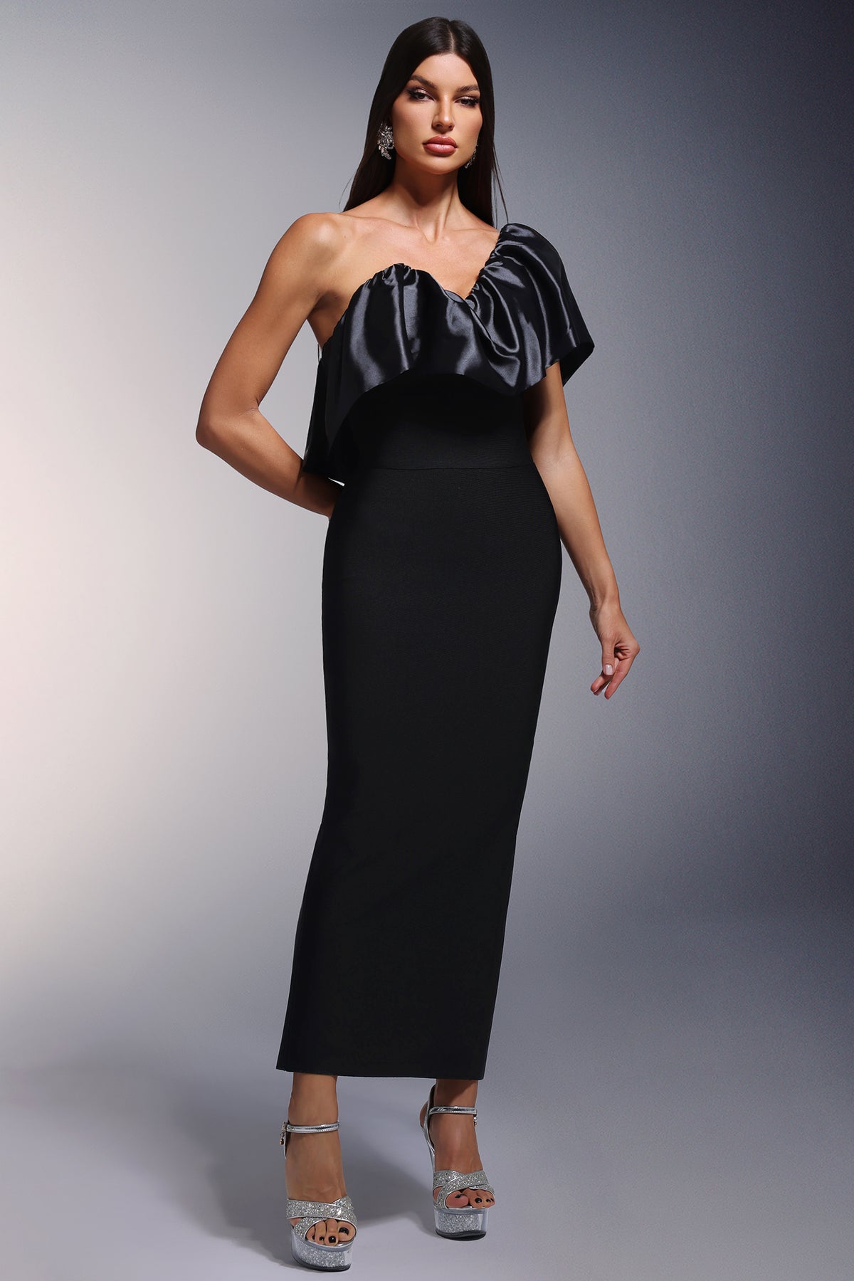 Namia Asymmetry Falbala Bandage Maxi Dress