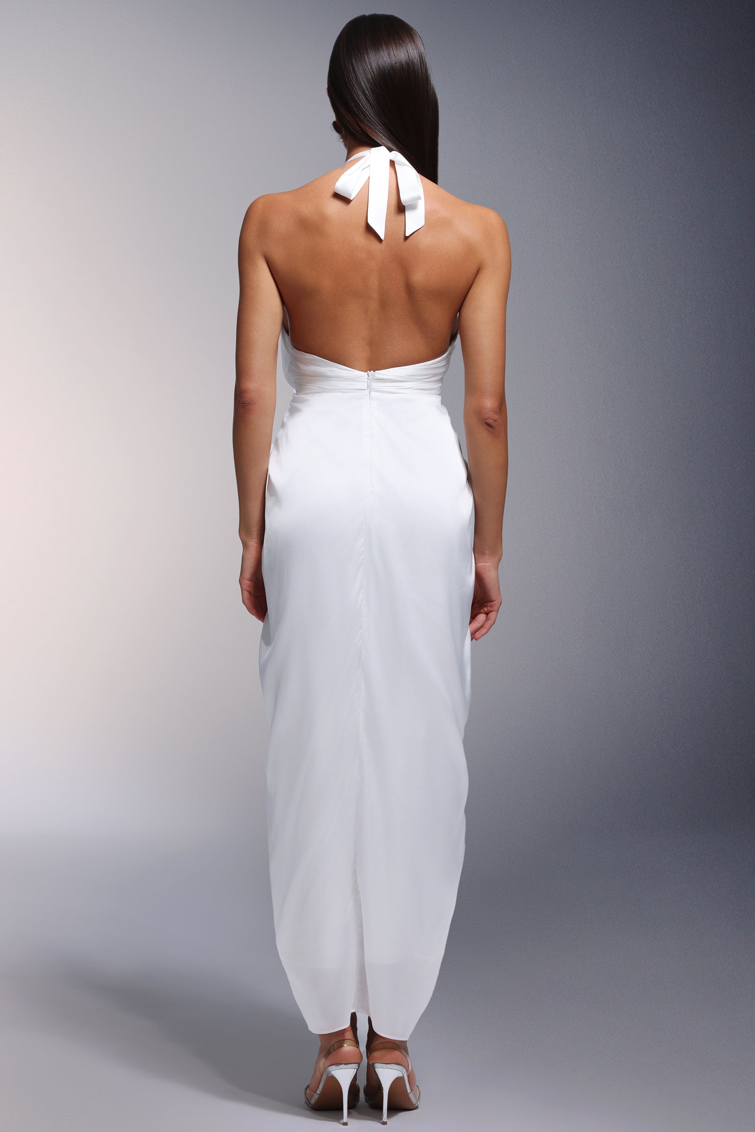Pale Deep-V Halter Flowers Maxi Dress