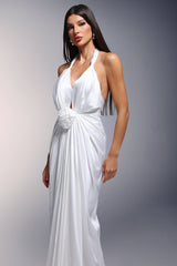 Pale Deep-V Halter Flowers Maxi Dress
