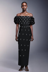 Yarera Strapless Pearls Bandage Maxi Dress