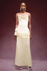 Gunnhild Sleeveless Falbala Satin Maxi Dress