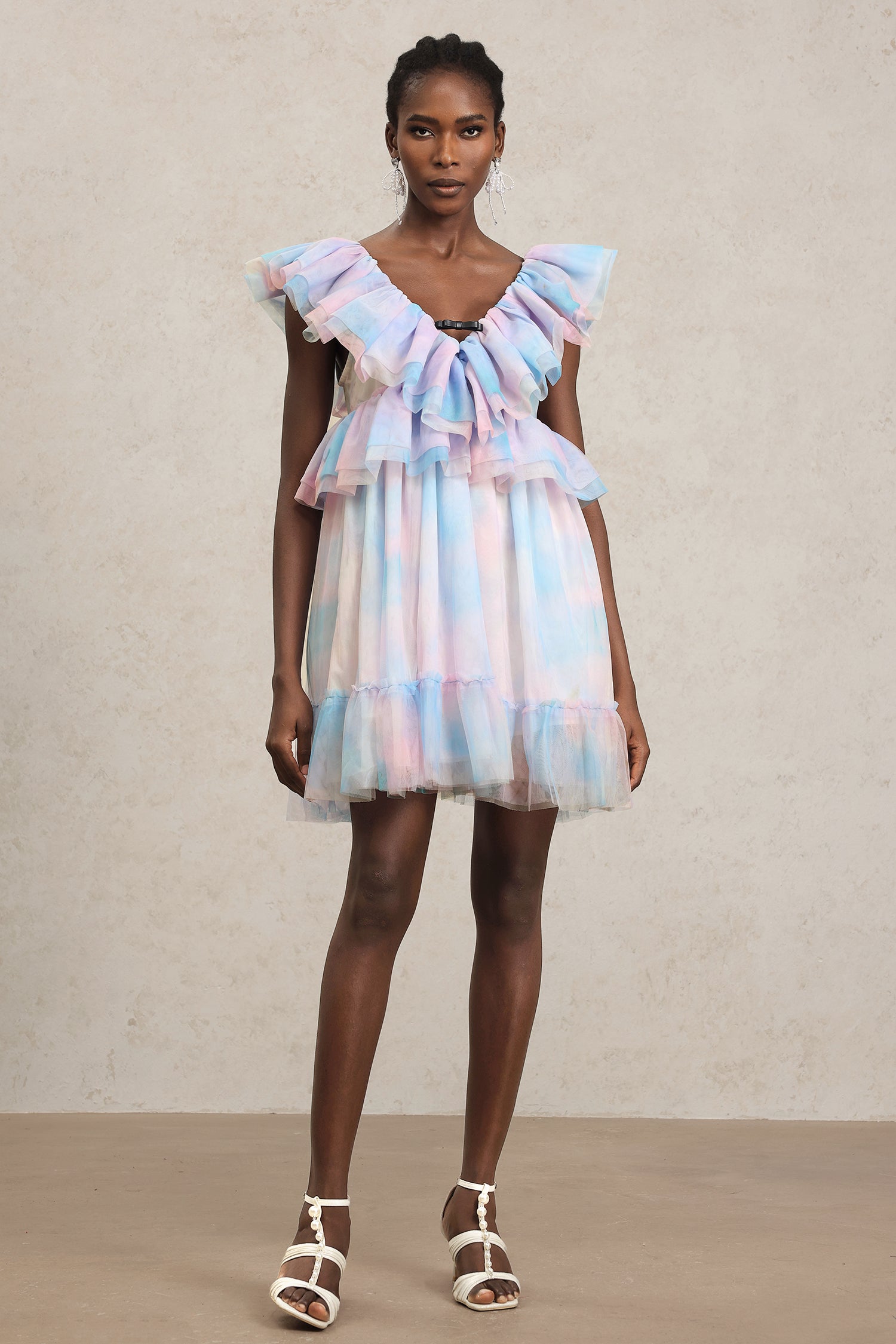 Emma Sleeveless Folds Puff Mini Dress