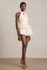 Erica Pearl Sleeveless Bowknot Puff Mini Dress