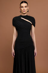 Gaki Short Sleeves Asymmetric Folds Top And Skirt Two-Piece Set